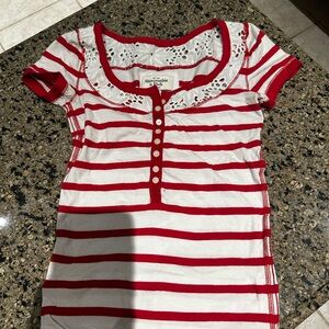 Abercrombie & Fitch Red and White Lace Trim Top